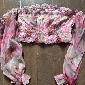 Smocked Off-Shoulder Pink Floral Crop Top